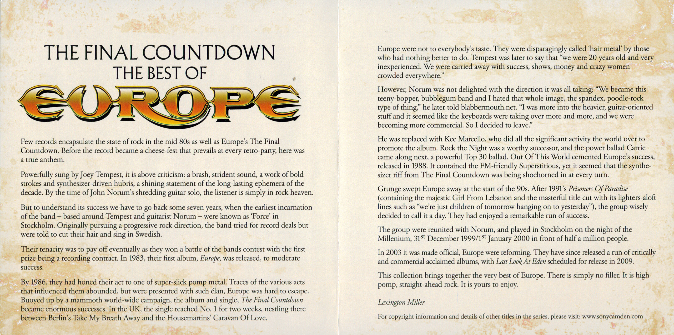 Europe  The Final Countdown The Best Of Europe : Booklet